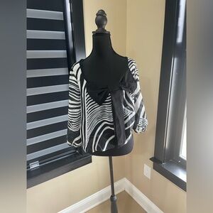 🖤 Black & White Sheer Blouse with Bow Detail | Blush | Size S | Pre-Loved
